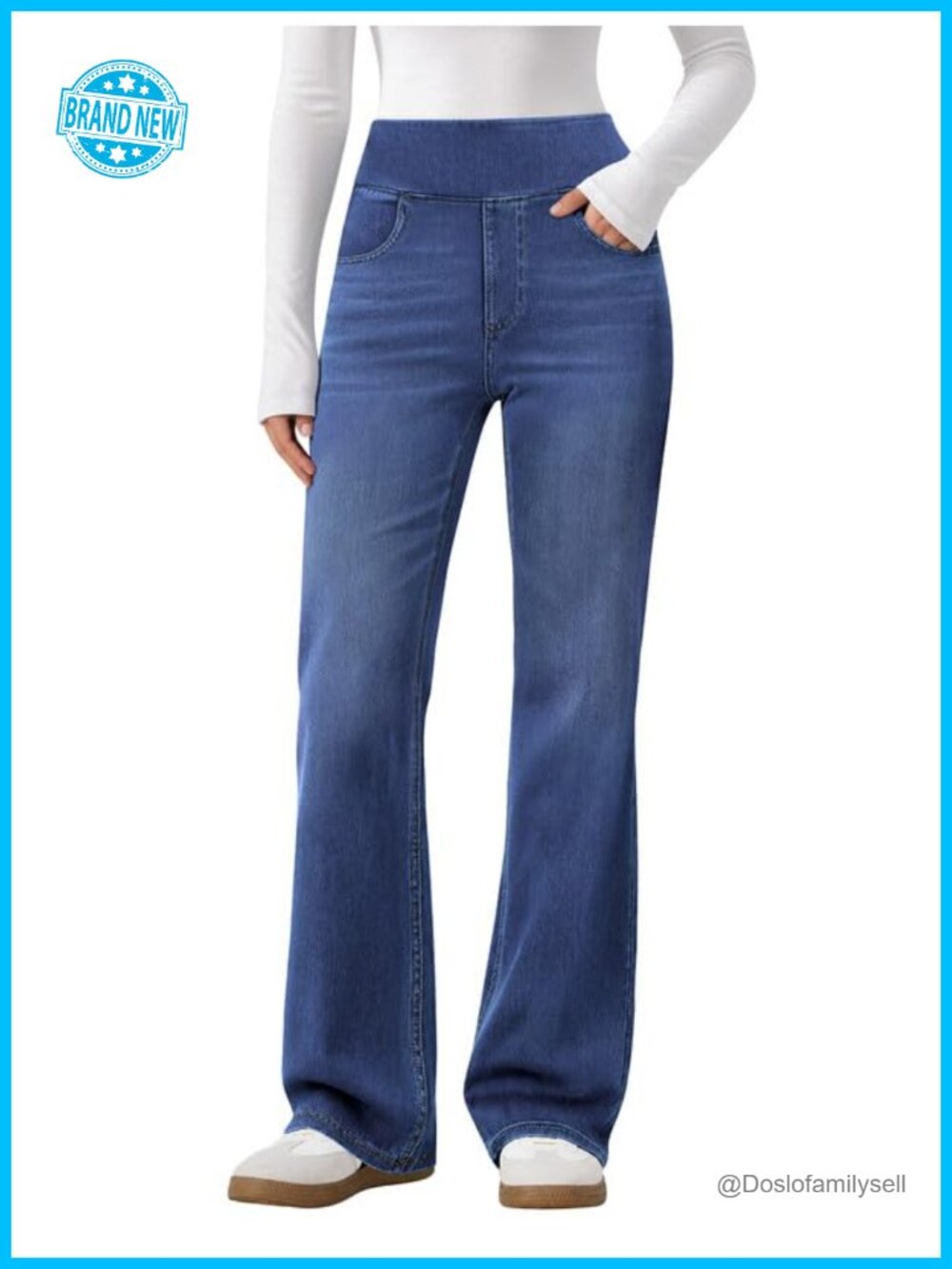 Pull On Flare Jeans High Rise Bootcut Stretchy Denim Pants